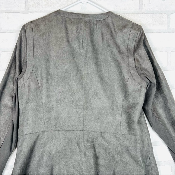DKNY Jeans Jacket Women Large Gray Faux Suede Polyester Long Sleeve Clipside Zip - Picture 11 of 13